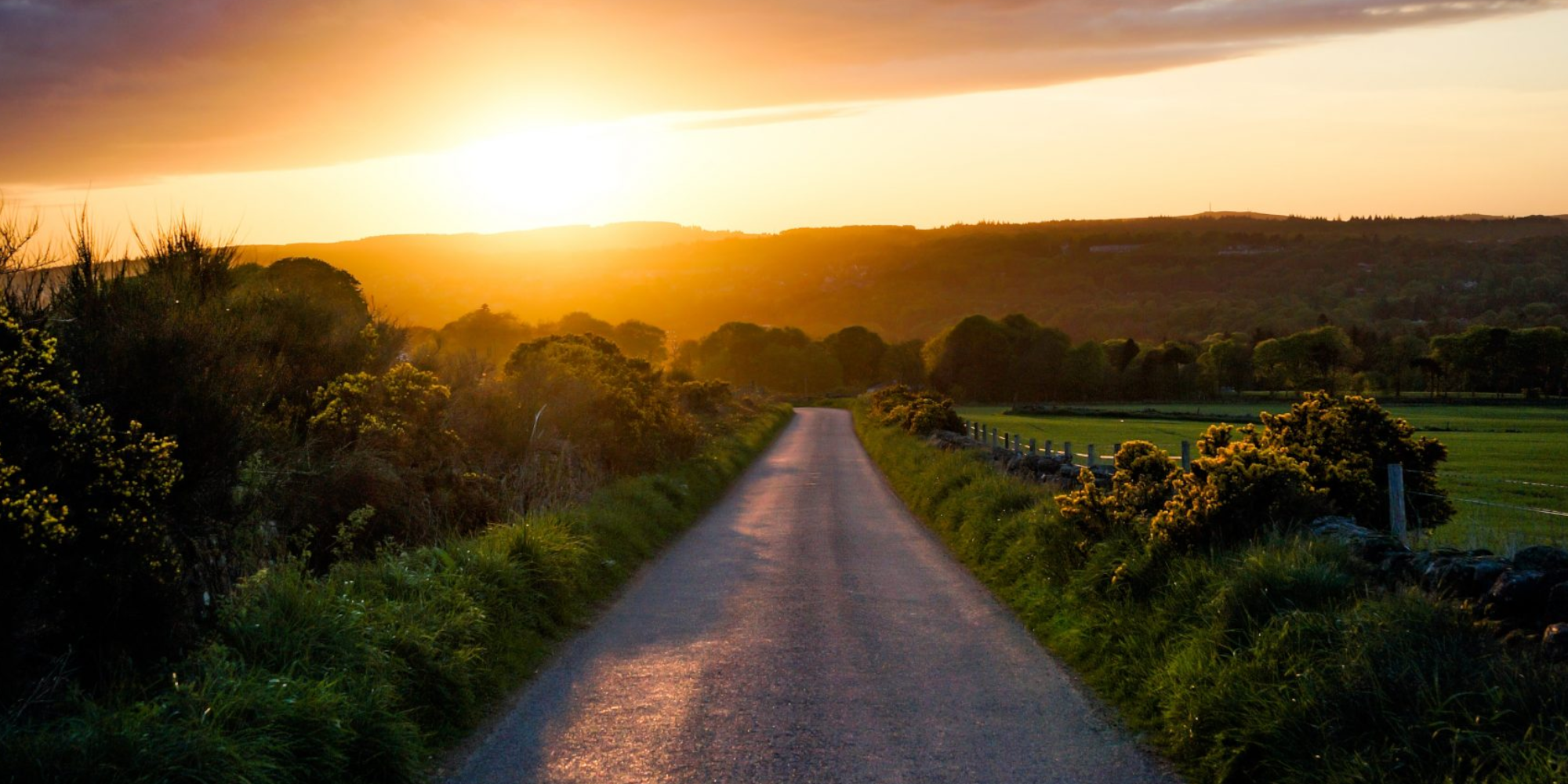 country road at sunset